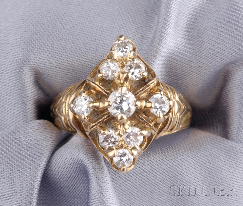 Appraisal: Antique kt Gold and Diamond Ring of navette form set