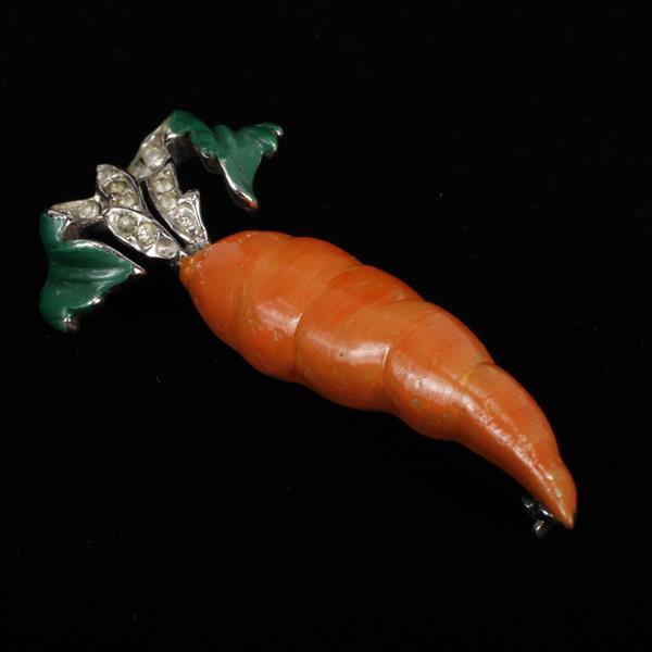 Appraisal: Reja Sterling Silver Enameled and Pave Figural Carrot Brooch Pin