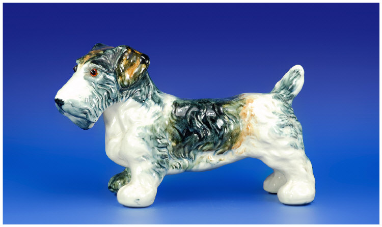 Appraisal: Large Crown Devon Terrier Figure Blue-Grey Tan and White Markings