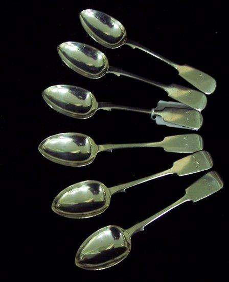 Appraisal: Six Victorian teaspoons of fiddle pattern initialled Exeter