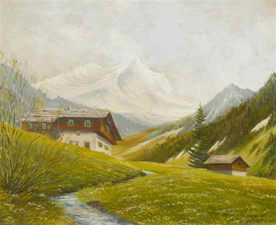 Appraisal: F Sameey Darmetadt Mountain Cabin oil on canvas signed lower