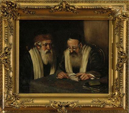 Appraisal: Continental School Two Rabbis Oil on canvas signed F Gelaeneker