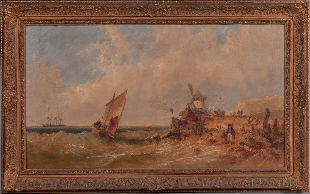 Appraisal: James Edwin Meadows British - Coastal View with Fisherfolk Windmill