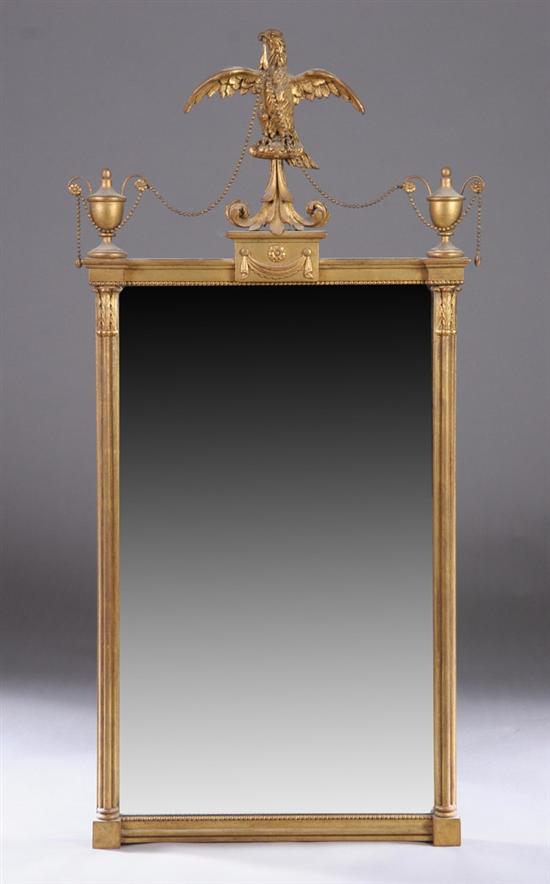 Appraisal: NEW YORK FEDERAL-STYLE CARVED GILTWOOD LOOKING GLASS Early th century