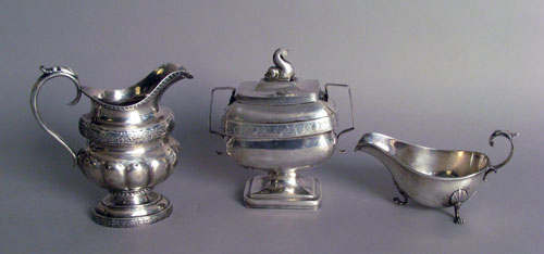 Appraisal: American silver creamer and covered sugar bearing the touch of