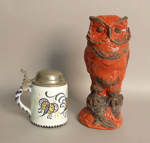 Appraisal: Redware figure of an owl h together with a faince