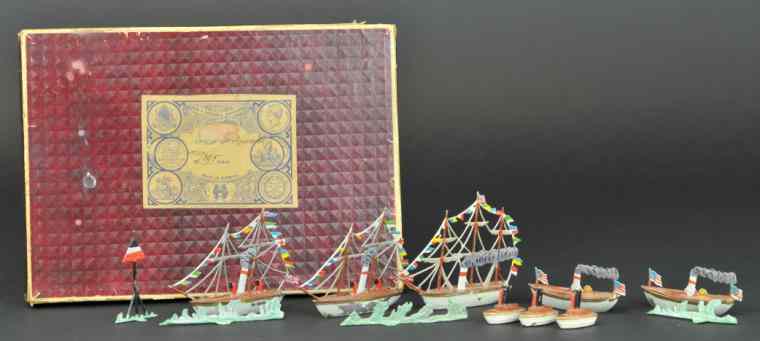 Appraisal: HEYDE BOXED TOY BOAT SET Germany circa hand painted set