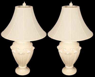 Appraisal: A pair of composition white painted vase-shaped reading lamps with