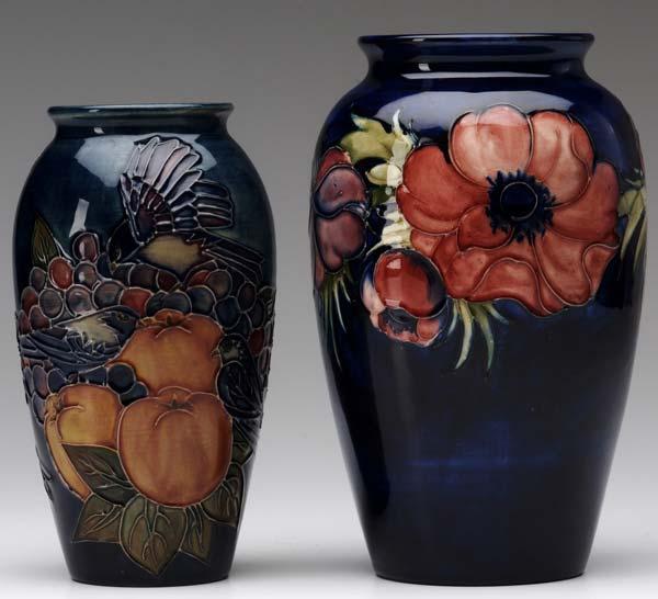 Appraisal: MOORCROFT Two vases one in the Finches design the other