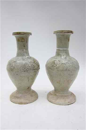 Appraisal: PAIR CHINESE GLAZED POTTERY VASES with traces of pale green