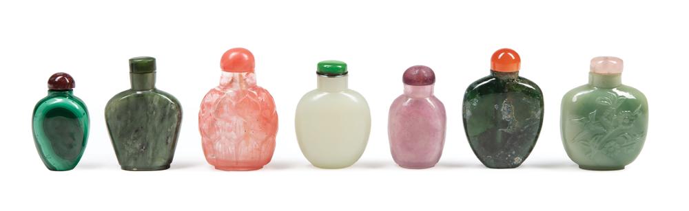 Appraisal: Six Chinese Hardstone and Glass Snuff Bottles incl glass imitating