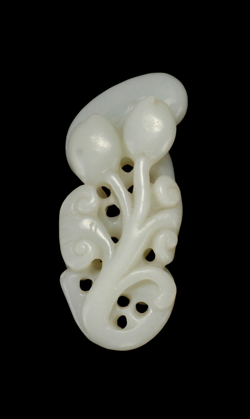 Appraisal: WHITE JADE PENDANT th CenturyIn ruyi and peach design with