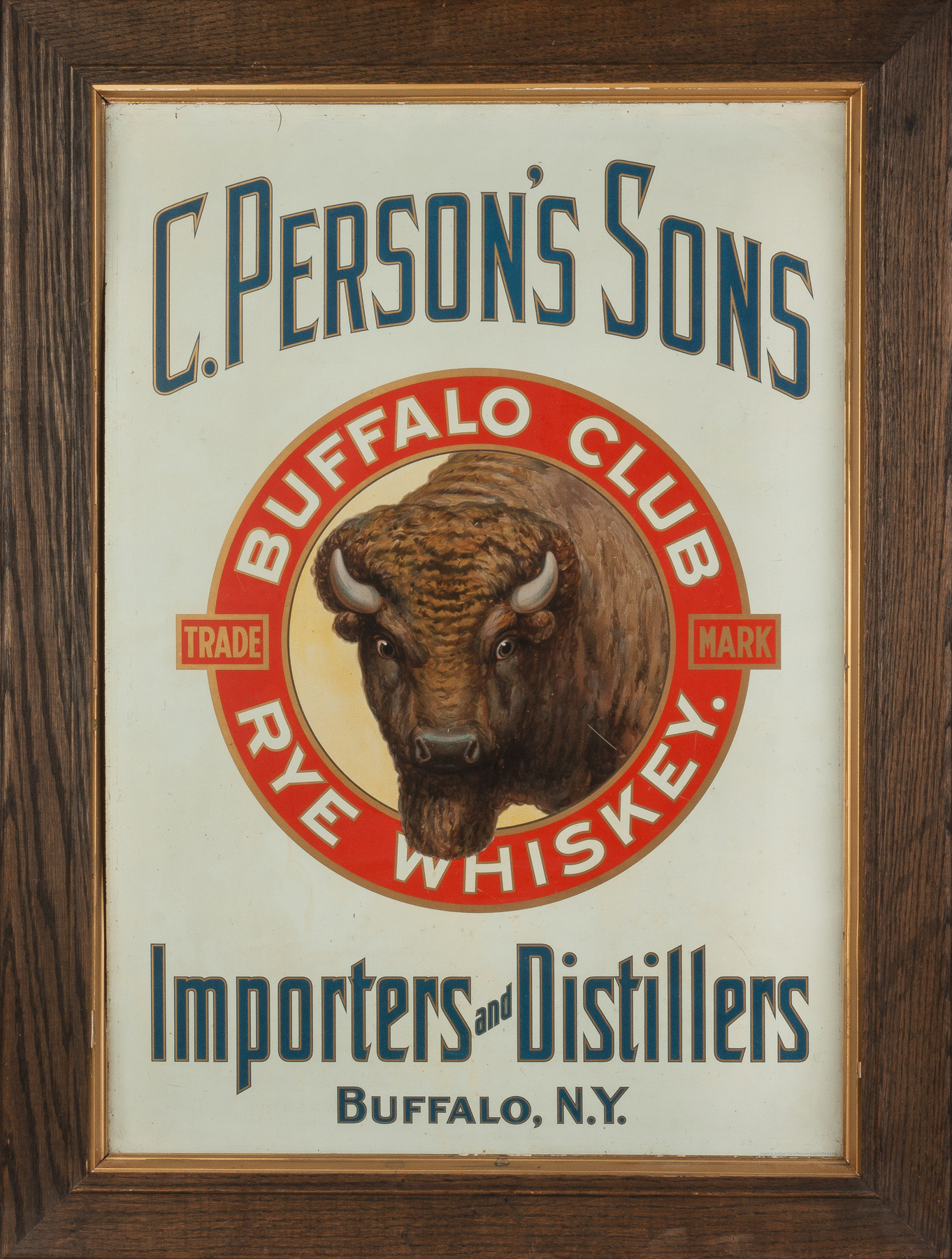 Appraisal: Vintage Tin Litho Advertising Sign C Person's Sons Buffalo Club