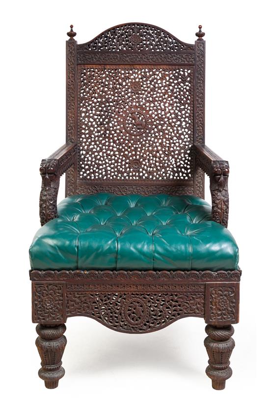 Appraisal: Sale Lot An Anglo-Indian Carved Armchair late th century the