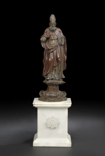 Appraisal: Continental Carved and Polychromed Boxwood Figure of a Bishop-Saint fourth