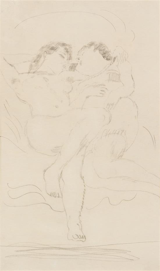 Appraisal: Sale Lot Jules Pascin French Deux Filles c conte crayon