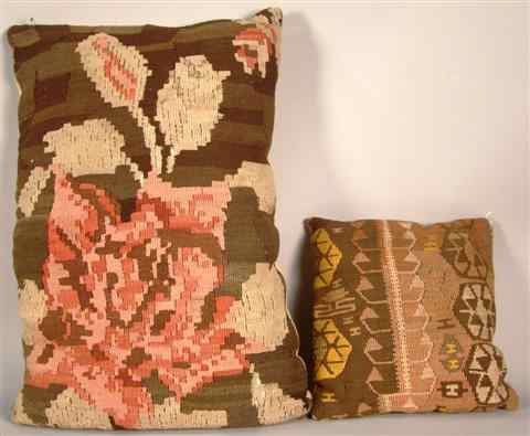 Appraisal: LARGE BESSARABIAN PILLOW AND SMALL KILIM PILLOW in browns -