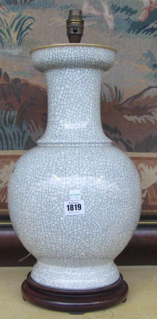 Appraisal: A Chinese style crackle glass porcelain vase lamp base on