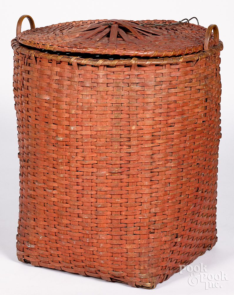 Appraisal: Large lidded basket Large lidded basket late th c retaining