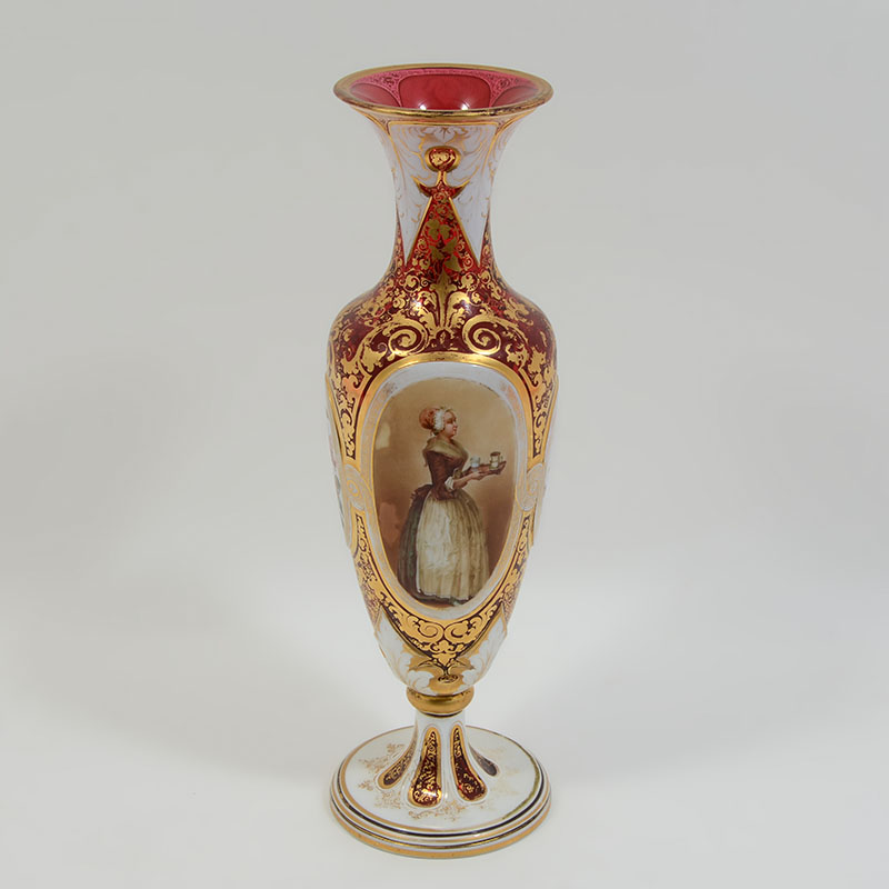 Appraisal: BOHEMIAN CRANBERRY GLASS PORTRAIT VASE Flared rim cranberry glass body