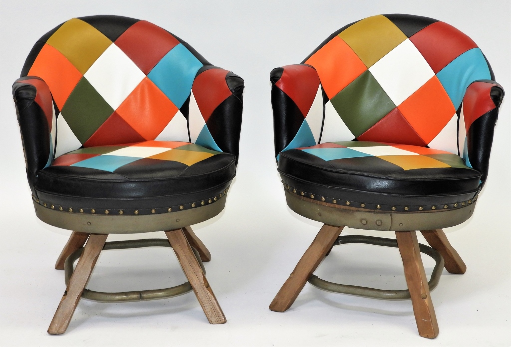 Appraisal: PR SCHUBERT INDUSTRIES MCM BARREL CLUB CHAIRS Ohio Circa Colorful