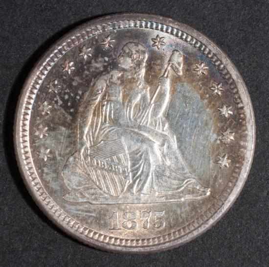 Appraisal: Five United States seated Liberty type silver quarter dollars -