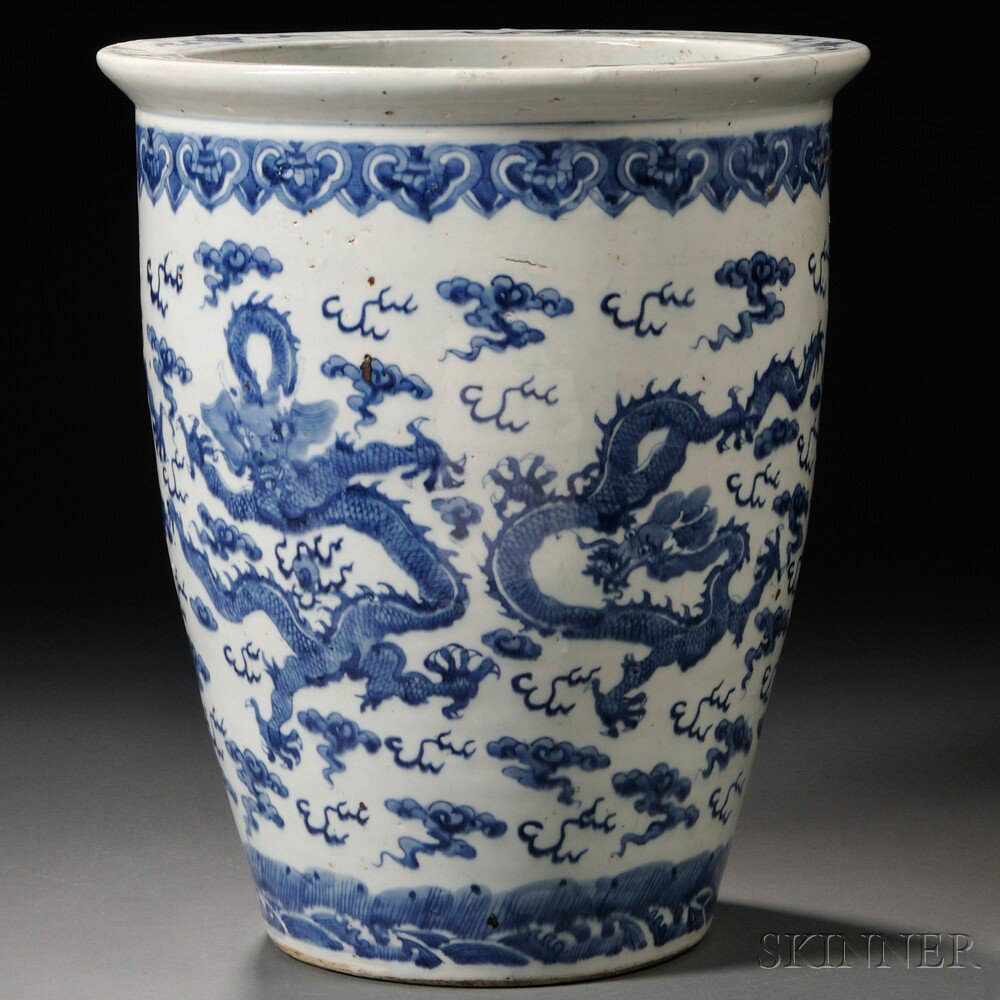 Appraisal: Blue and White Jardiniere China th early th century slender