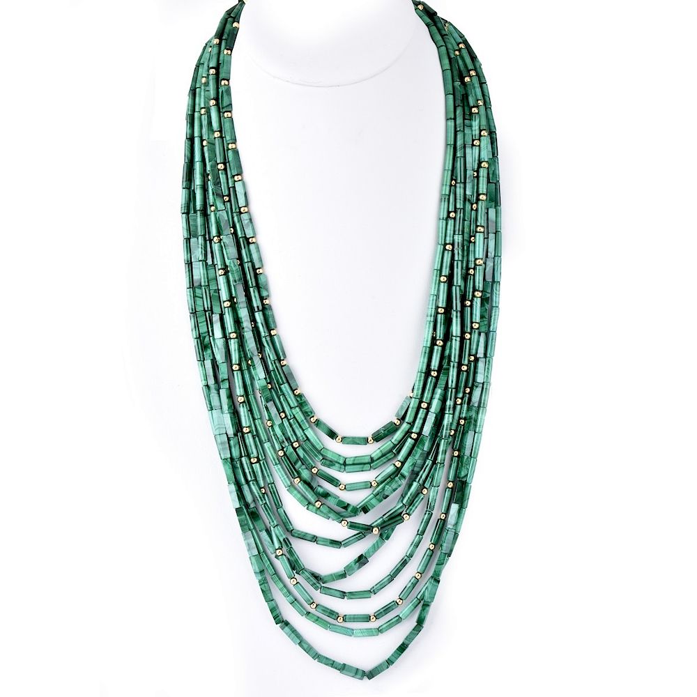 Appraisal: Multi Strand Malachite and K Necklace Vintage Multi Strand Malachite