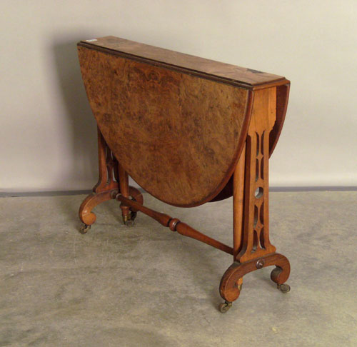 Appraisal: English burl veneer tuckaway table th c h w d