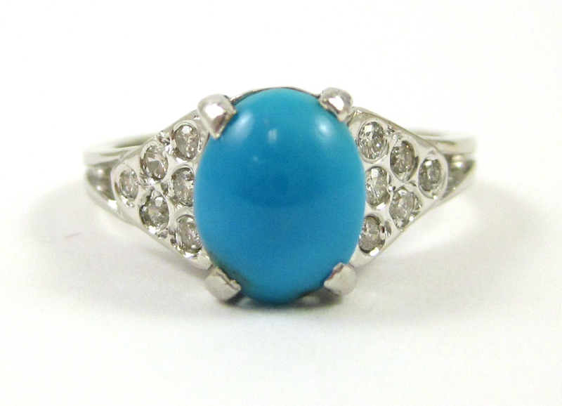 Appraisal: TURQUOISE DIAMOND AND EIGHTEEN KARAT GOLD RING The white gold