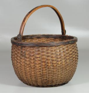 Appraisal: Tightly Woven Splint Basket with Swing Handle good patina diameter