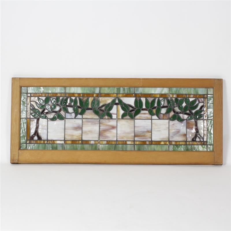 Appraisal: Leaded Stained Glass Window Polychrome Ivy motif H x W