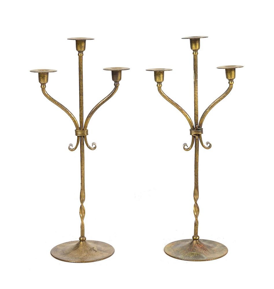 Appraisal: Roycroft Attribution American Early th Century Three-Light Candelabra Roycroft Attribution