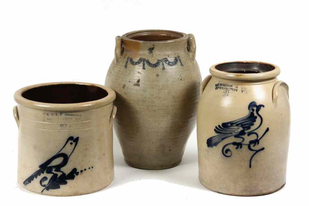 Appraisal: STONEWARE JARS - Early Stoneware Jars including Early Ovoid gallon