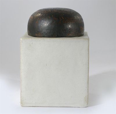 Appraisal: A Gambone Studio stoneware jar and cover architectural form glazed