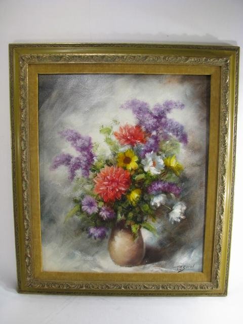 Appraisal: Floral still life oil on canvas sign P Sorel -