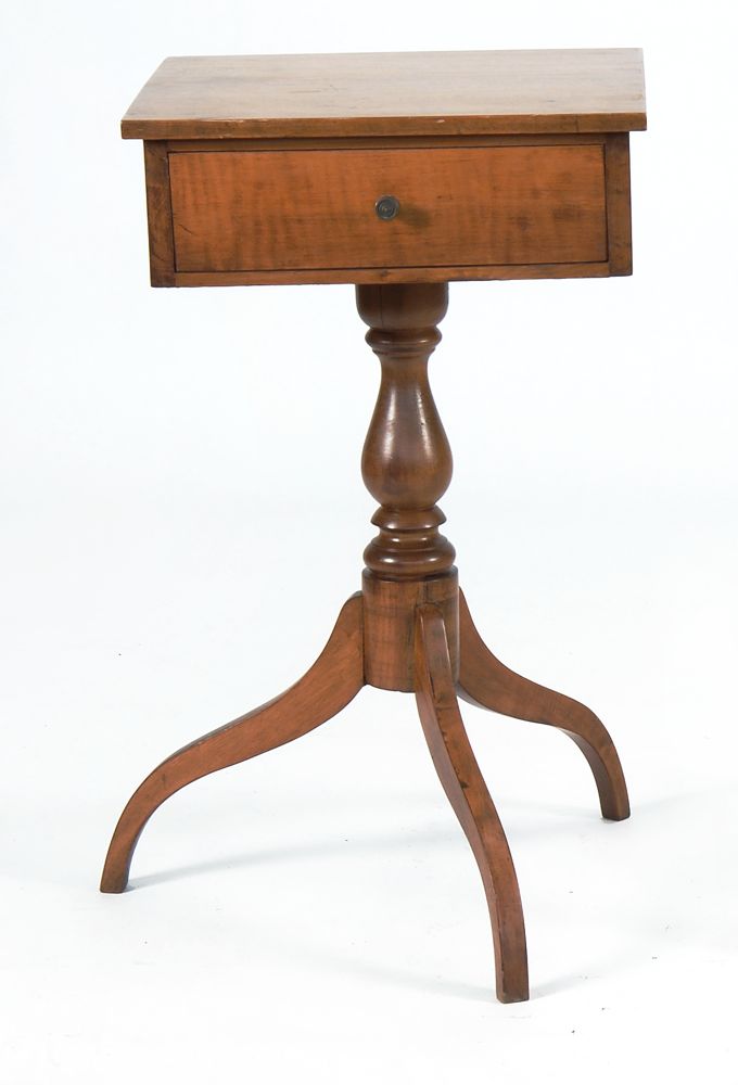 Appraisal: ANTIQUE AMERICAN LATE HEPPLEWHITE ONE-DRAWER STAND In maple and tiger