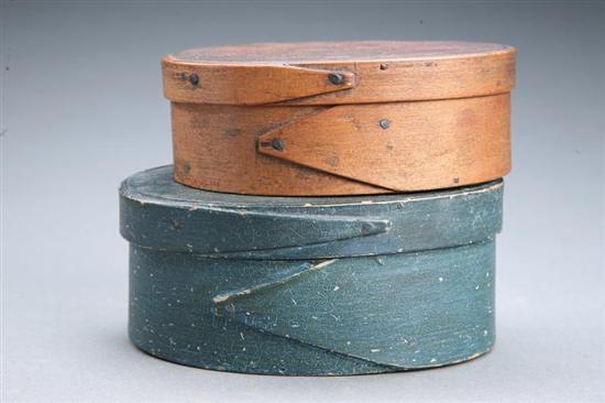 Appraisal: TWO PANTRY BOXES American th century bentwood Oval with single