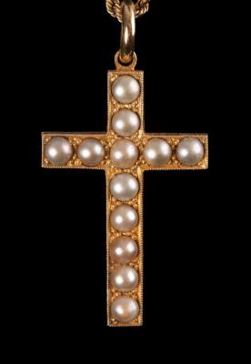 Appraisal: A pendant cross set with split pearls Deakin Francis on