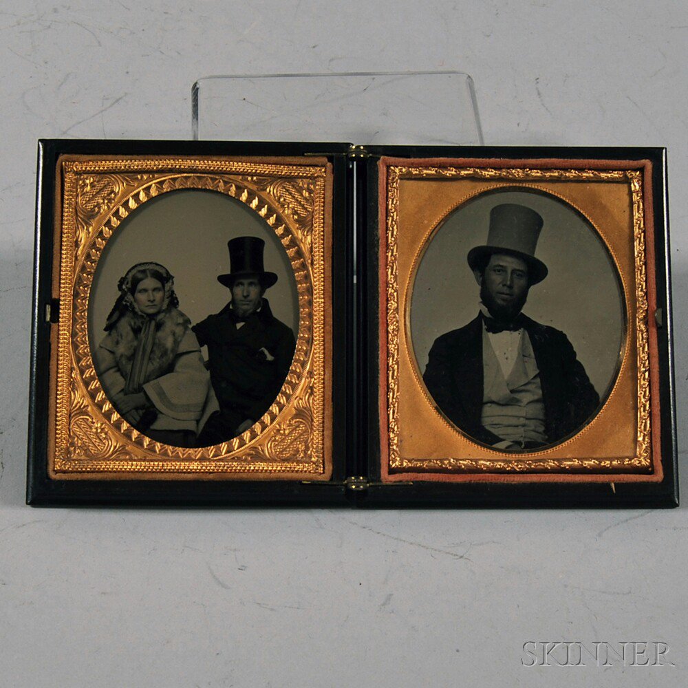 Appraisal: Double Sixth-plate Ambrotype Portraits of a Couple and a Man