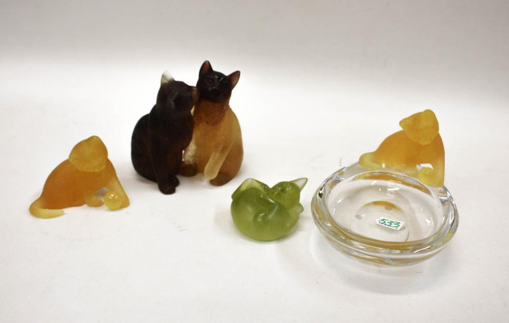 Appraisal: FOUR DAUM PATE DE VERRE GLASS CAT FIGURES depicting a