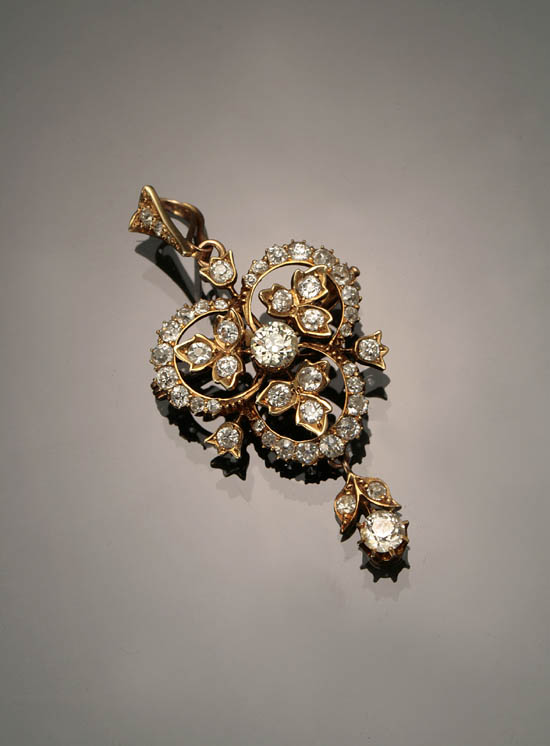 Appraisal: Edwardian Tested -Karat Yellow-Gold and Diamond Pendant Brooch Circa The