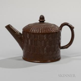 Appraisal: Staffordshire Glazed Redware Teapot and Cover England cylindrical form with