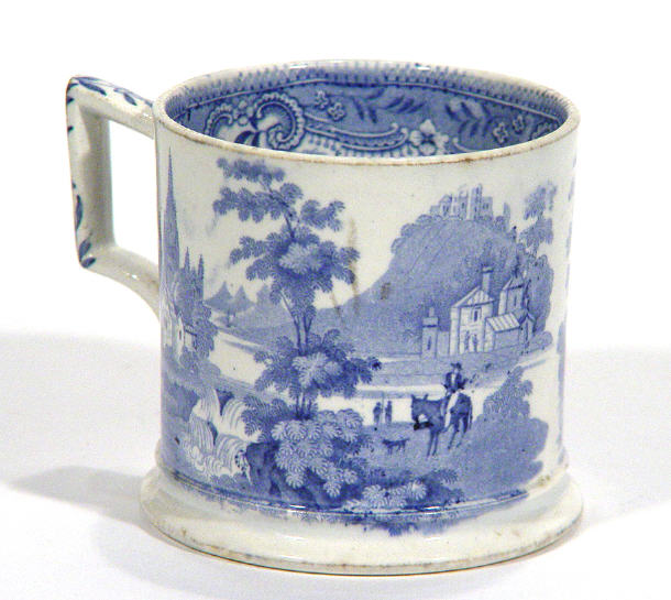 Appraisal: Victorian Davenport tankard transfer printed with blue and white country