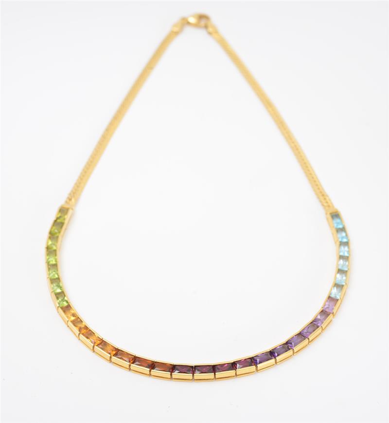 Appraisal: K GOLD AND COLORED STONE NECKLACE Set at the front