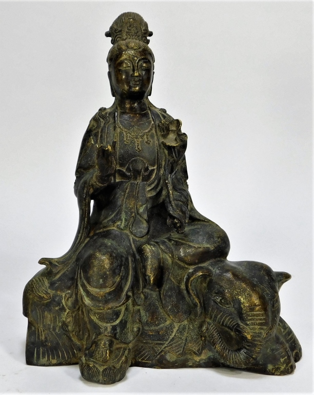 Appraisal: ANTIQUE CHINESE BRONZE SAMANTABAHDRA BUDDHA STATUE China th- th CenturyFigural