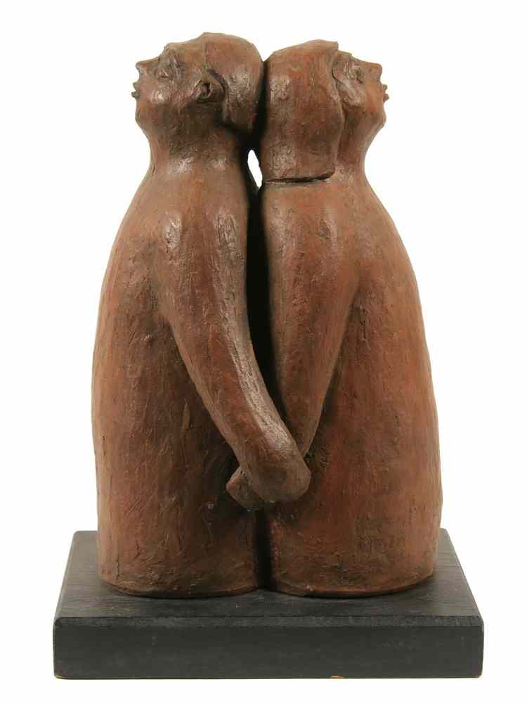 Appraisal: POTTERY SCULPTURE - Painted Terra Cotta Sculpture of two figures