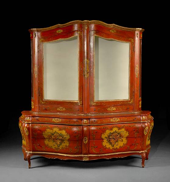 Appraisal: A Venetian Rococo style painted and parcel gilt cabinet th