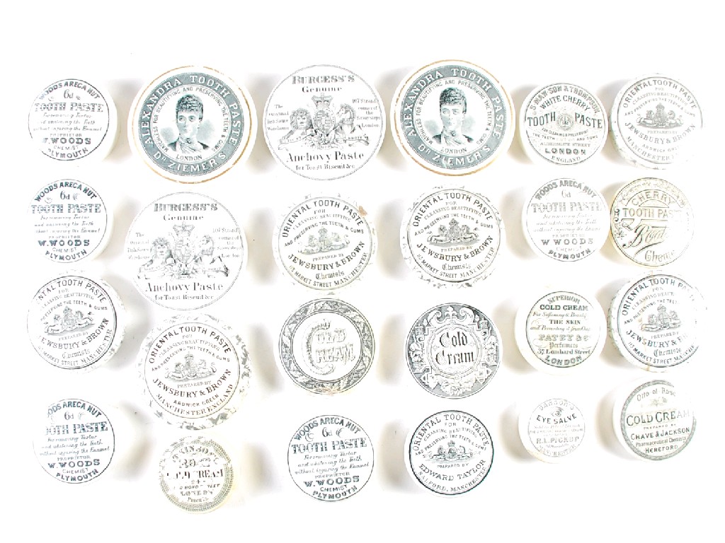 Appraisal: COLLECTION OF VICTORIAN POT LIDS printed with black on white