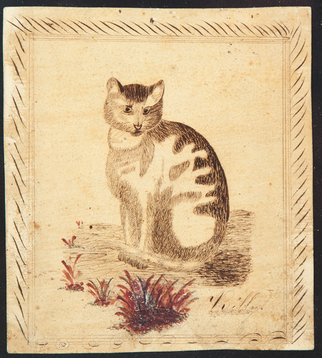 Appraisal: AMERICAN DRAWING OF A CAT Second quarter- th century pen